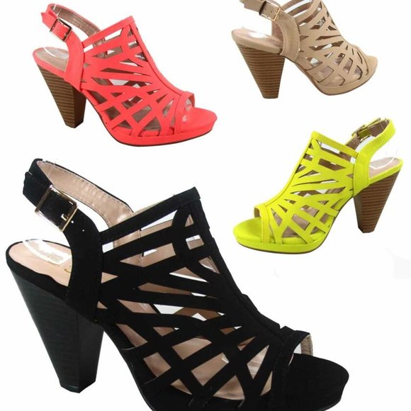 Women's  Fashion Strappy Caged Kitten Chunky Heel Sandal Shoes - Picture 3 of 16
